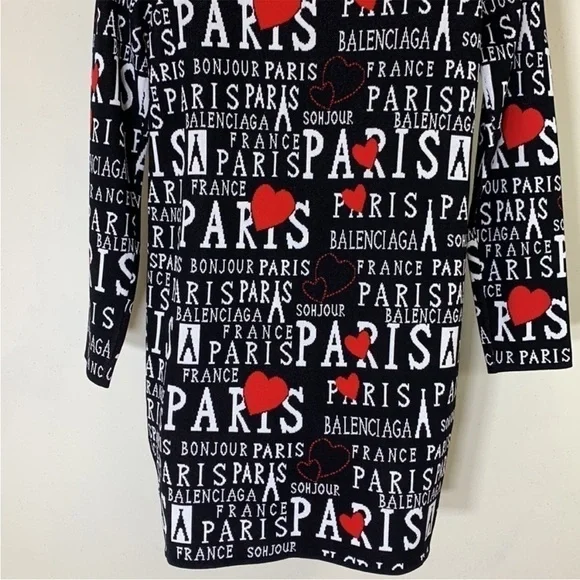BALMAIN Black Bonjour Paris Turtleneck Long Sleeve Knit Dress. M. NWT. $2750! - Picture 10 of 10